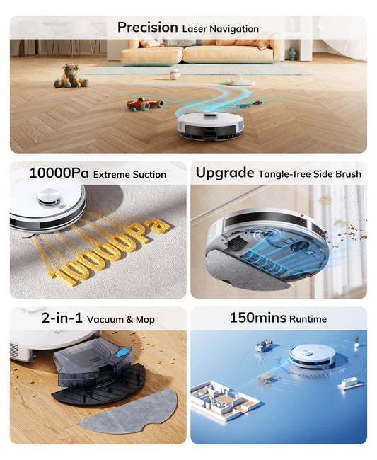 ILIFE V30 Robot Vacuum Cleaner, Laser Navigation, 10000Pa Suction, Up to 150min Runtime, APP Control, Customizable cleaning