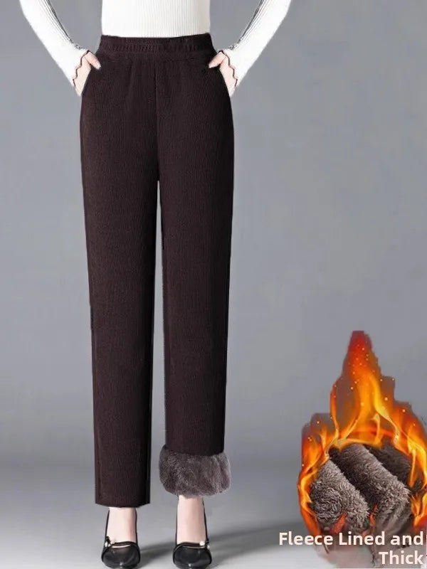 Women's High Waist Straight Leg Corduroy Harlan Pants Thickened Fleece Autumn Winter Loose Casual Trousers plus Size