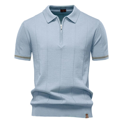 AIOPESON Men's Solid Color Sport Zipper Polo Shirt Athletic Social Polo Shirts for Men Office Slim Fit Polo