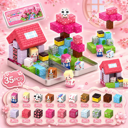 Magnetic Building Blocks Magnet World Magnetic Farm Style Tin Box Construction Brick Cube STEM Boy Girl Children Toy Set Gift