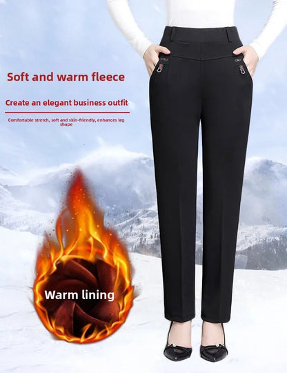 High Waist Fleece Lined Slimming Pants for Middle-Aged And Elderly Women Casual Long Pants Straight Leg Elastic Ankle Pants