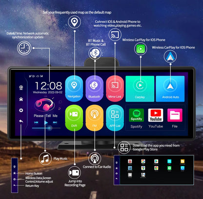 10.26 Inch Car GPS Navigation CarPlay Android Anto Z80 DVR Camera 4G+64G ROM ADAS 5G WiFi BT FM Dash Camera Video Recorder