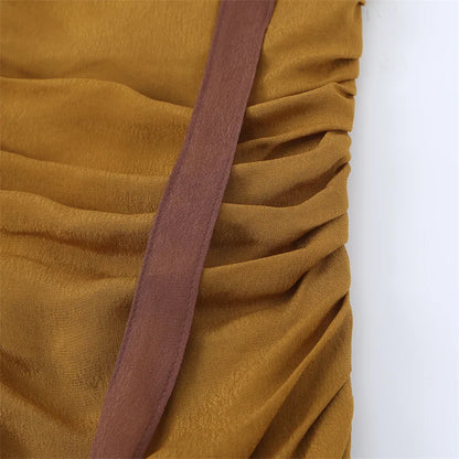 Women's Dress 2026 New Stylish Chiffon Pleated Strap Backless Slimming Sexy Holiday Casual Women's Mid-Length Dress