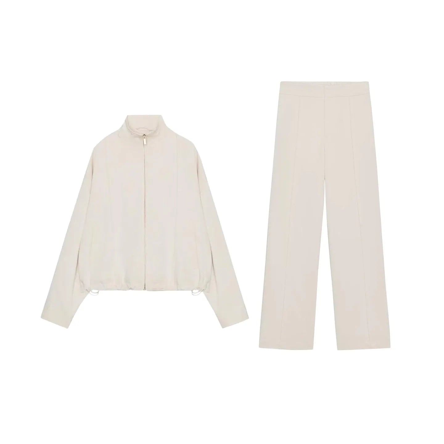 Women's Pilot Jacket Coat High Waist Commute Line Decor Straight Leg Pants Two Piece Set Long Sleeve Stand Collar Jacket