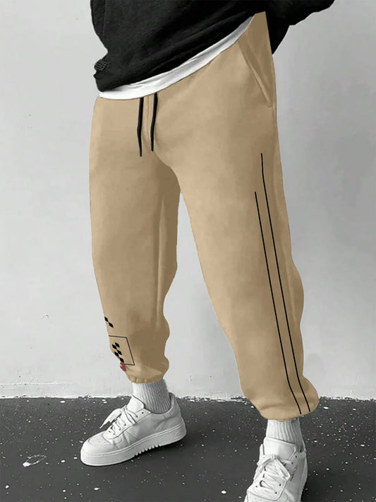 Men's Y2K Racing Checkerboard Side Line Print Sweatpants Elastic Waist Soft Fabric Motor Street Hip Hop Joggers