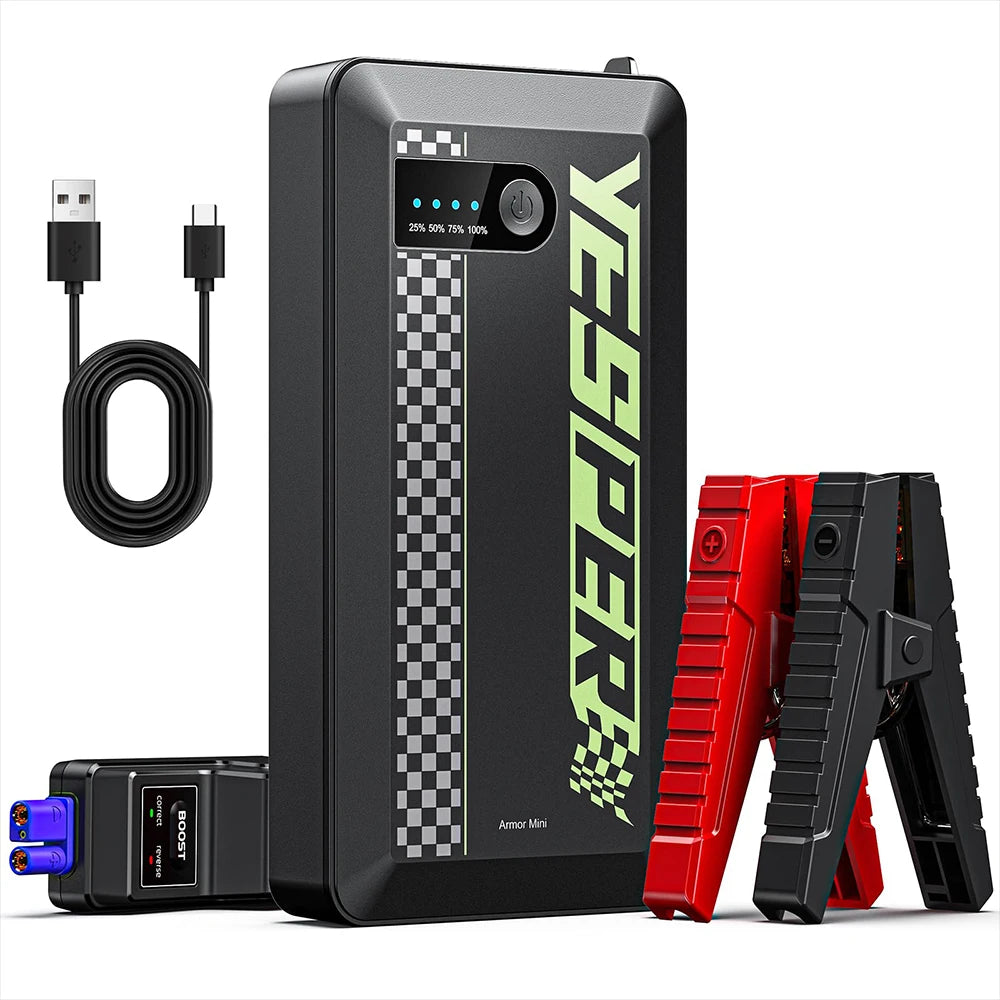 YESPER 1500A Car Jump Starter——0.7lb Mini Portable, Built-in 12000mAh, Power Bank Function, for 7.0L Gas/5.5L Diesel