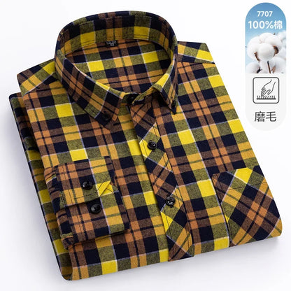 New Flannel Plaid Long Sleeve Men Casual Shirts Autumn Winter Fashion Plus Size Regular Fit Smart Dress Shirts Daily Clothes Top