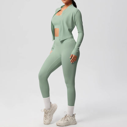 3pcs Sportswear Yoga Set Gym Sports Bra Zipper Jacket Leggings Clothes Sportswear Yoga Suits For Women Fitness Set Tracksuit