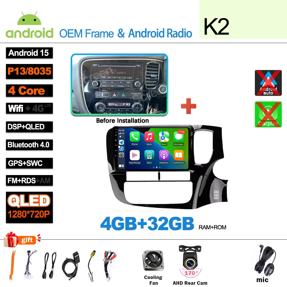 Android 16 For Mitsubishi Outlander 3 GF0W GG0W RHD 2012-2018 RHD 9 Inch Car Radio Auto radio GPS Navigation WIFI 5G Multimedia