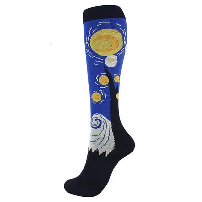 Oil Painting Compression Socks Men Women Mona Lisa Sky Kiss Wave Pearl Pressure Stockings Nylon Compress RunSport Newest