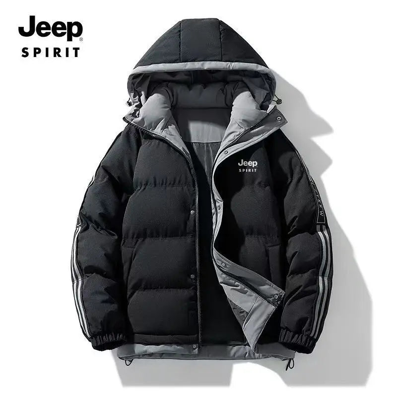 JEEP2026 Men's New Fashionable and Versatile Cotton Jacket, Warm Couple Hooded Cotton Coat, Winter Thickened Cotton Coat