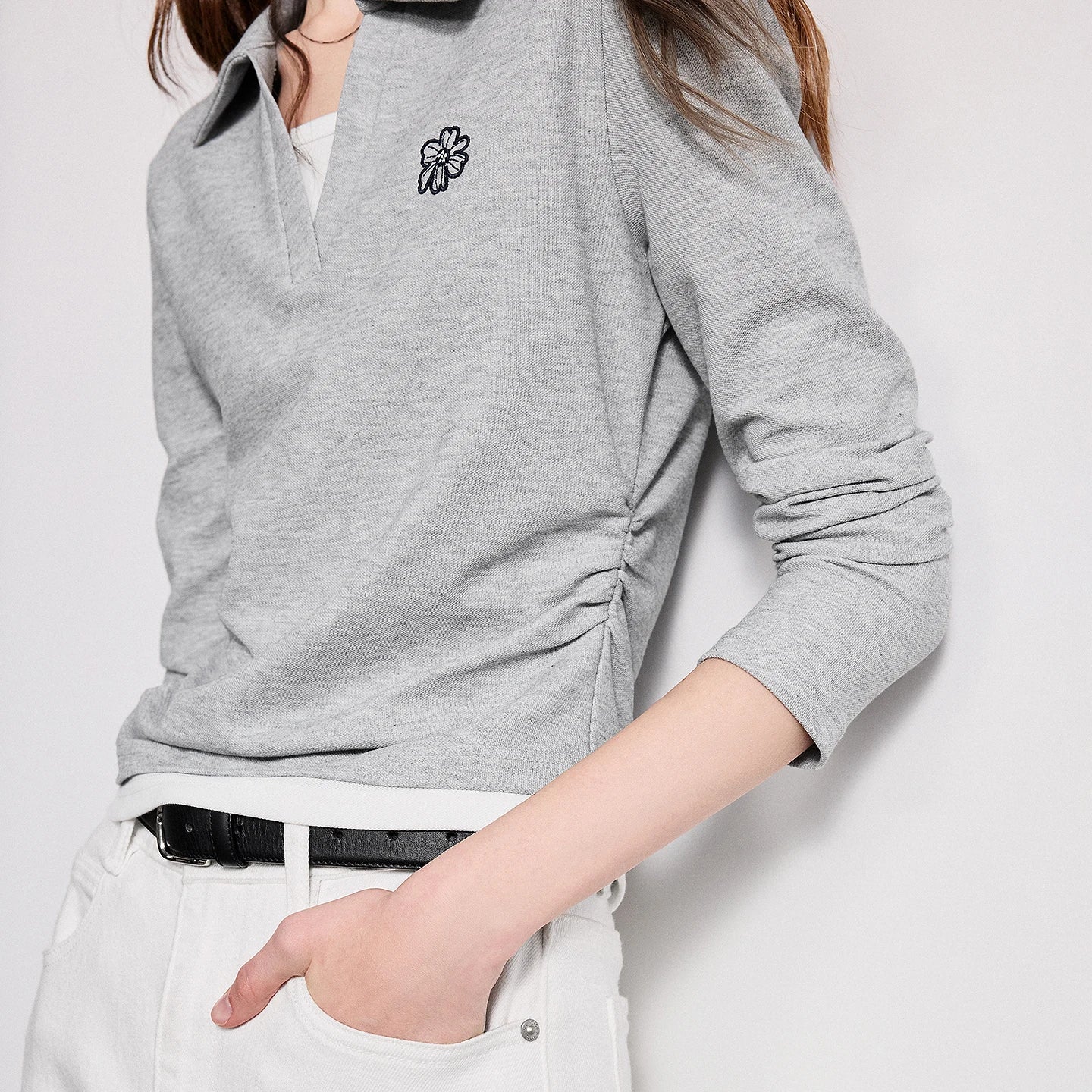 TOYOUTH Women Polo T-Shirt 2026 Spring New Contrast Color Fake Two-Piece Petite Waist-Slimming Slim Fit Top