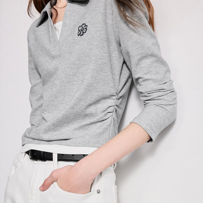 TOYOUTH Women Polo T-Shirt 2026 Spring New Contrast Color Fake Two-Piece Petite Waist-Slimming Slim Fit Top