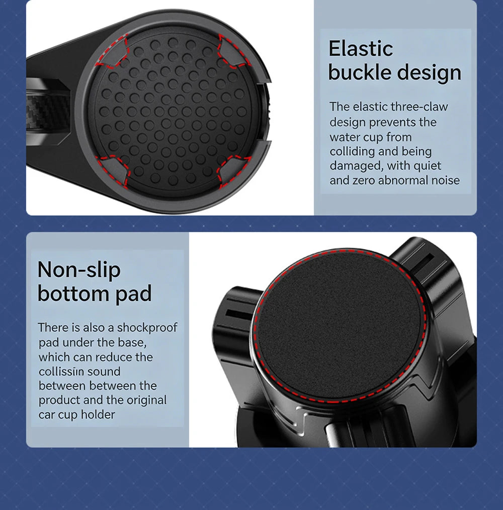 Car Cup Holder Expander Multi-Function Drink Holder with Food Table 360-Degree Adjustable Base Tray for Snack