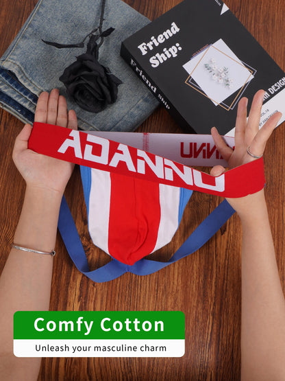1PCS Men's Cotton World Football Colorblock Double T-Back Thong Convex Pouch Letter Waistband Breathable Daily Underwear