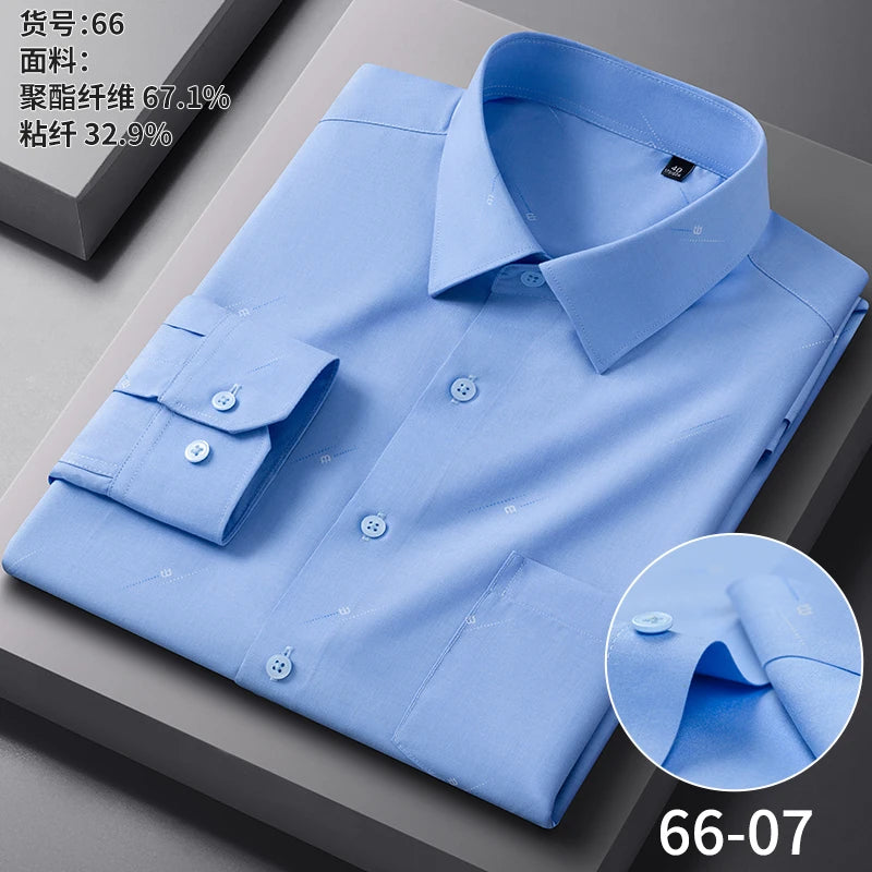 High Quality Men's Long Sleeve Business Casual Plaid Workwear Shirts Anti-Wrinkle Fashion Stripe Office Regular Slim Fit Blouses