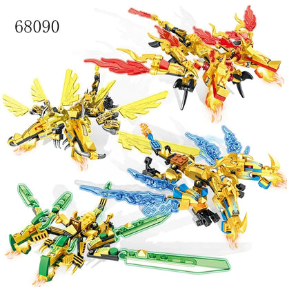 4 in 1 ninja dragon Mech Mini Model Action Figure Building Blocks Compatible Cartoon Anime Cities Kid Toys Gifts