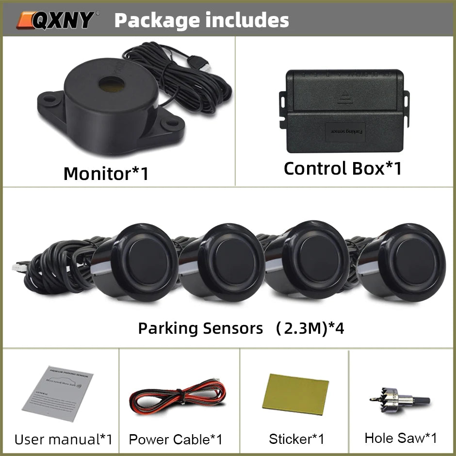 Car Auto Parktronic Reverse Backup Radar With 4 Parking Sensors Kit Buzzer Sound Alarm Detector System Rear No Display Monitor