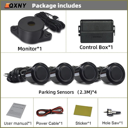 Car Auto Parktronic Reverse Backup Radar With 4 Parking Sensors Kit Buzzer Sound Alarm Detector System Rear No Display Monitor