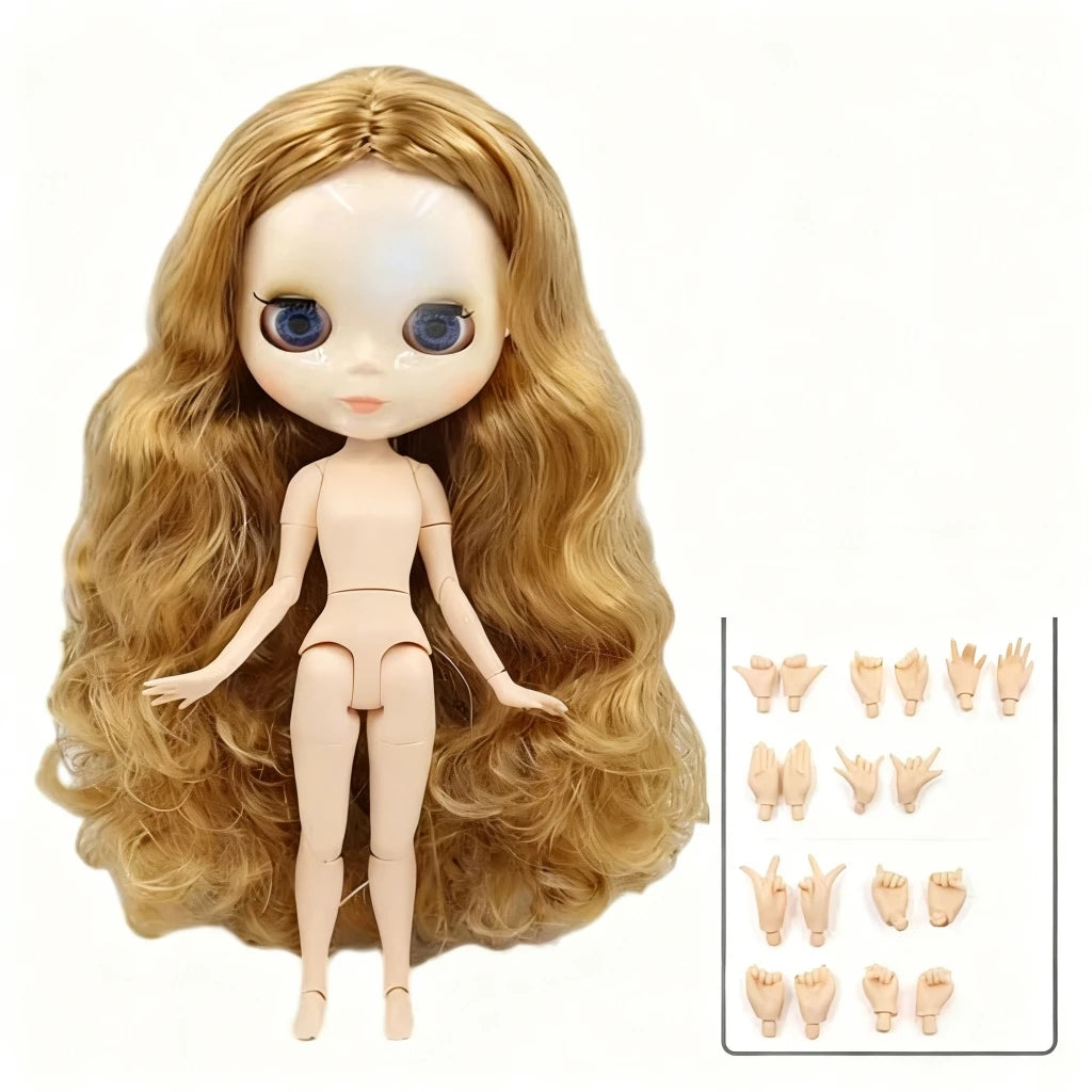 ICY DBS Blyth doll 1/6 BJD Customized nude joint body with white skin, glossy face,blue background is matte face girl gift, toy