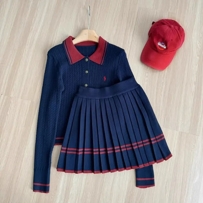 Autumn and Winter Korean Edition New Knitted Set Sweet College Style Knitted Sweater+pleated Skirt Fashion Two piece Set