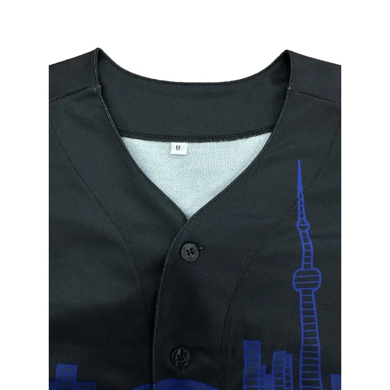 Custom Name And Number Men's Embroidery Baseball Jersey Toronto Black V-Neck Personalized Short Sleeve Button Down DIY Shirts