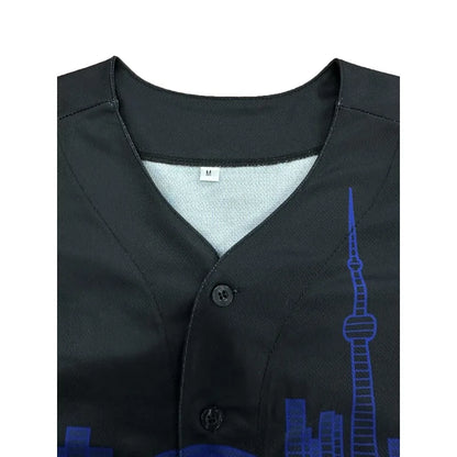 Custom Name And Number Men's Embroidery Baseball Jersey Toronto Black V-Neck Personalized Short Sleeve Button Down DIY Shirts