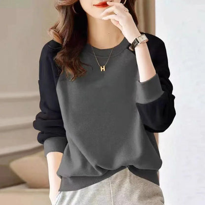 Fashionable Long Sleeve Pure Cotton Color Block Hoodie Women's Spring Autumn Casual Slimming Top Breathable Comfortable Stree...