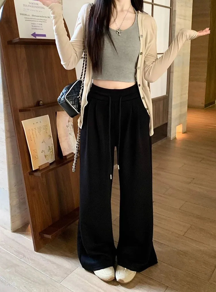 High Waist Wide Leg Sport Pants Women Loose Lazy Style Spring Autumn Casual Straight Long Trousers Comfortable High Waist