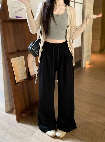 High Waist Wide Leg Sport Pants Women Loose Lazy Style Spring Autumn Casual Straight Long Trousers Comfortable High Waist