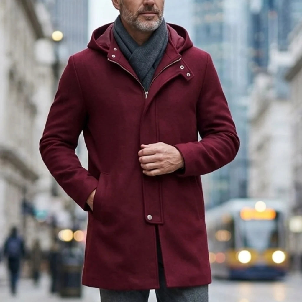 New Men's Jacket Wool Blends Autumn/Winter Hooded Trench Coat - Long Zip-up Jacket Solid Streetwear Overcoat Jackets for Men
