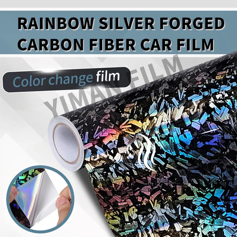 High Gloss Forged Laser Rainbow Carbon Fiber Silver Car Carbon Film Black Vinyl Wrap Tuning Auto Accessories Sticker for Car