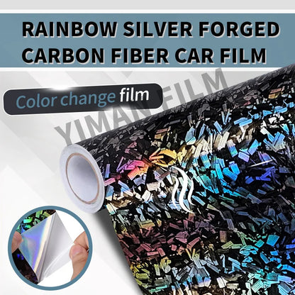High Gloss Forged Laser Rainbow Carbon Fiber Silver Car Carbon Film Black Vinyl Wrap Tuning Auto Accessories Sticker for Car