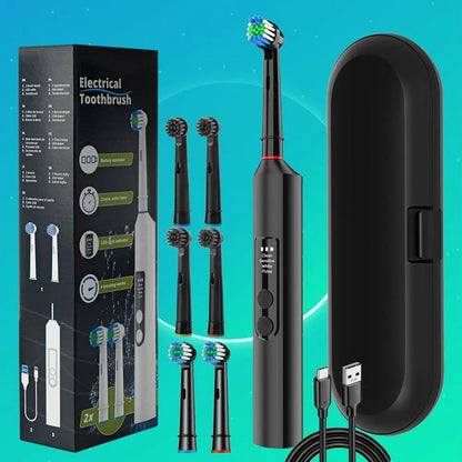 Round head electric toothbrush rotating visual electric toothbrush display automatic rechargeable adult couple men and women gif