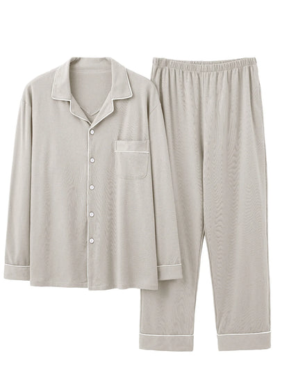 Men's 100% cotton long sleeved four season plus size men's sleepwear, teenage pure cotton home suit set for warmth