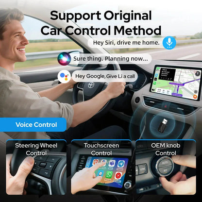 Skilldrive 2026 Mini 2 in 1 CarPlay Adapter Wireless Android Auto Adapter AI Smart Box Intelligent System for Wired CarPlay Car