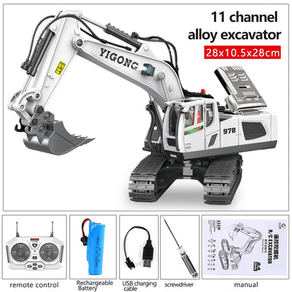 4WD RC Excavator Bulldozer Alloy Dump Truck Electric Remote Control Loading and Unloading Construction Vehicle Model Toy Gift