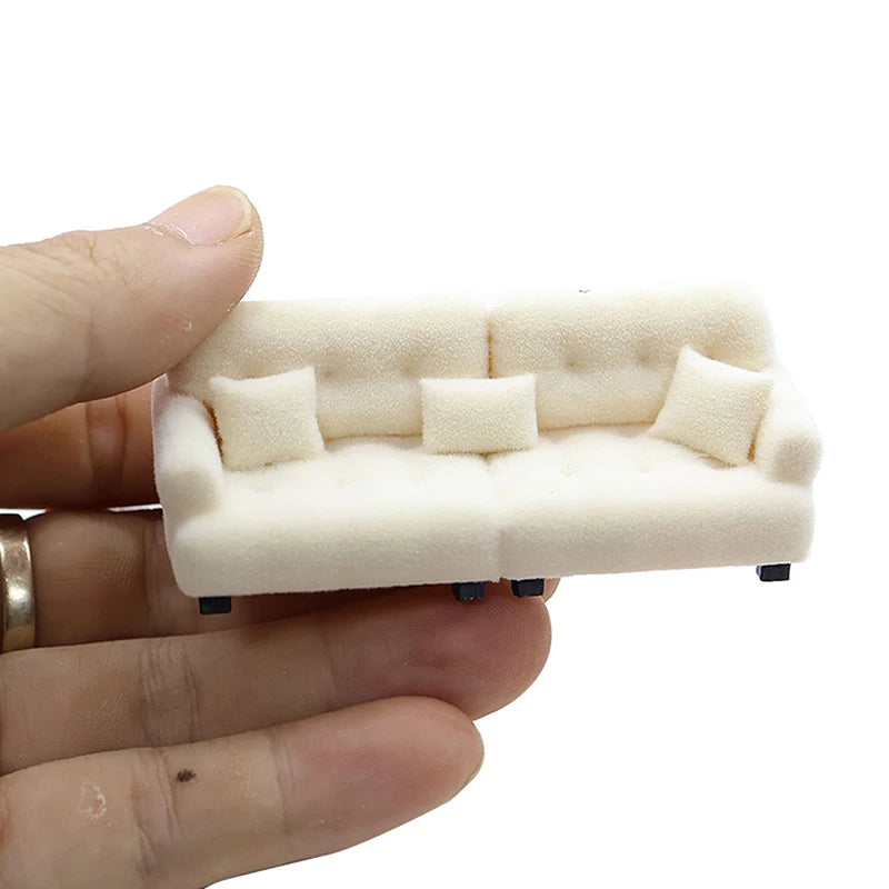 1/12 1/20 1/25 Dollhouse Simulation Flocking Sofa Model Mini Living Room Furniture Doll Decoration Accessories Pretend Play Toys
