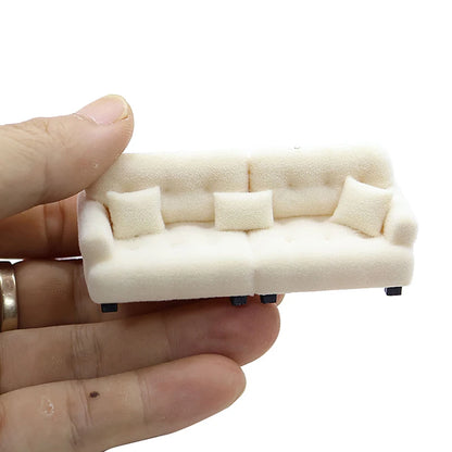 1/12 1/20 1/25 Dollhouse Simulation Flocking Sofa Model Mini Living Room Furniture Doll Decoration Accessories Pretend Play Toys