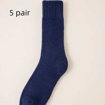 Winter Men's Merino Wool Long Socks Thick Warm Large Size High Quality Harajuku Retro Snow Casual Antifreeze Pure Cashmer 5 Pair