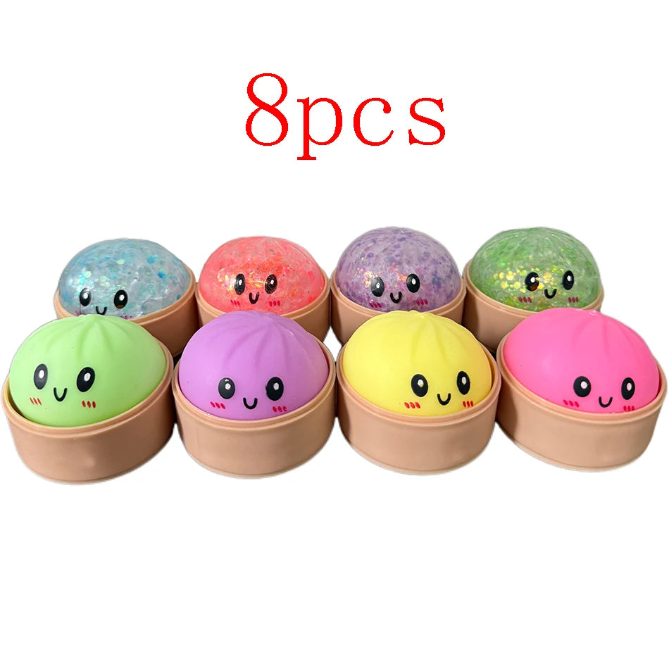 5.5cm Hot Glitter Dumpling Squishy with Box Dumplings Sensory Squeeze Toy for Stress Relief Fans Birthday Day Gifts