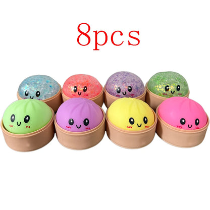 5.5cm Hot Glitter Dumpling Squishy with Box Dumplings Sensory Squeeze Toy for Stress Relief Fans Birthday Day Gifts