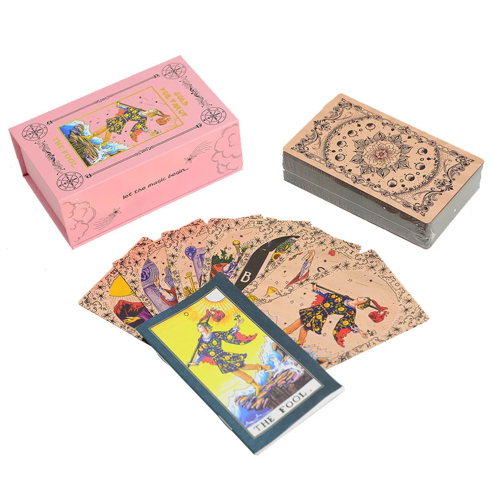 78Pcs Pink Classic Wait Tarot Cards with Guide Book Divination Deck Family Party Board Fate Card Fortune Telling Game