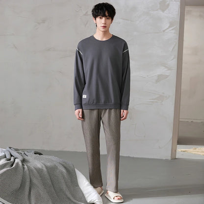Newest Men Pajamas Set 100% Cotton Sleepwear Male Autumn Long Sleeve Pyjamas