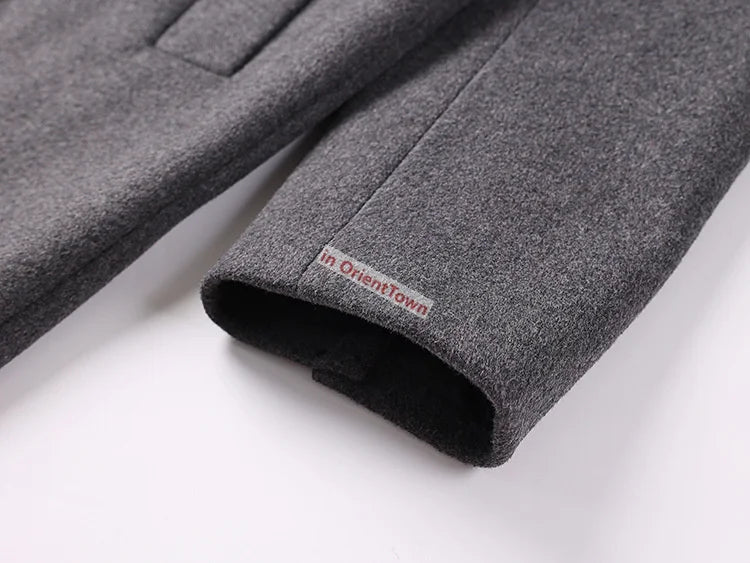 Extra Long British Trench Slim Fit Woolen Coat for 170 kg Men Elongated Handsome Over Knee Windbreaker Black Casual Thick Coat