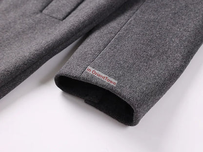 Extra Long British Trench Slim Fit Woolen Coat for 170 kg Men Elongated Handsome Over Knee Windbreaker Black Casual Thick Coat