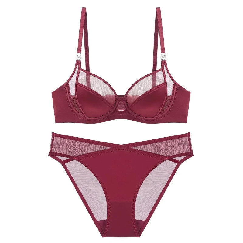 Women Stylish Summer Lingerie Set Satin Soft Wire Bra Push Up Support Anti Sagging Uplifting Minimizing Comfort Daily Wear