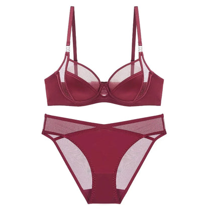 Women Stylish Summer Lingerie Set Satin Soft Wire Bra Push Up Support Anti Sagging Uplifting Minimizing Comfort Daily Wear