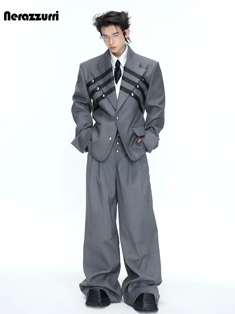 Nerazzurri Spring Autumn Blazer for Men Single Breasted Loose European Court Style Luxury Designer Clothes Menswear 2026