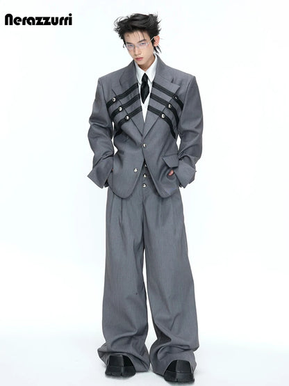 Nerazzurri Spring Autumn Blazer for Men Single Breasted Loose European Court Style Luxury Designer Clothes Menswear 2026